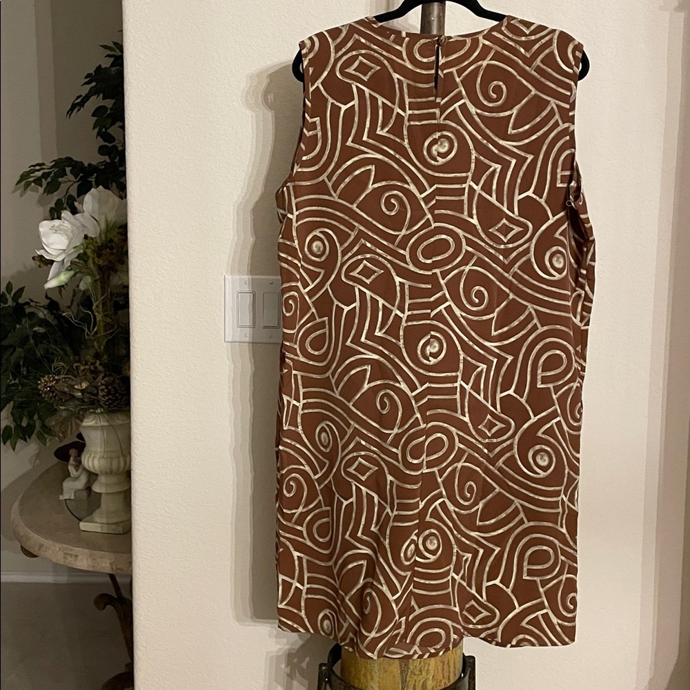 Elegant Brown w Tan Geometric Sleeveless vintage Dress BE2BE design Plus SZ 1X - Picture 6 of 9